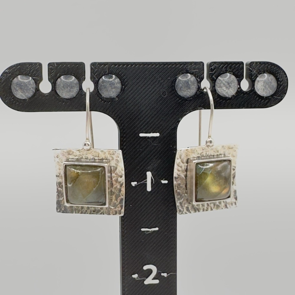 Silpada Sterling Silver Earrings Hammered Labradorite Square Dangle W0882 925 - Picture 2 of 14